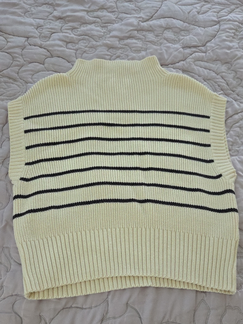 Maeve Cream and Black Striped Ribbed Sleeveless Turtleneck Vest